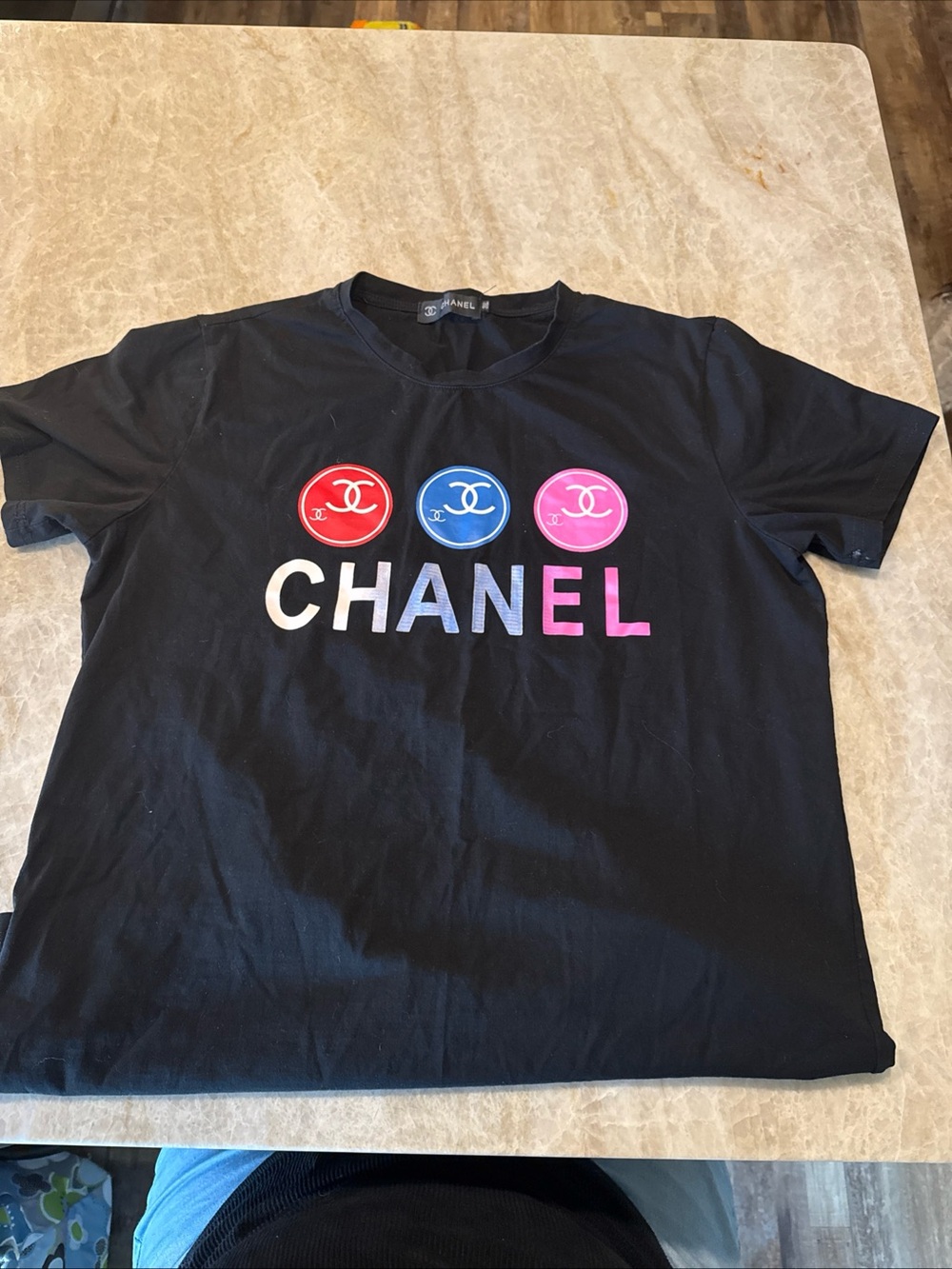 CHANEL black Tee with Logo Print 3XL